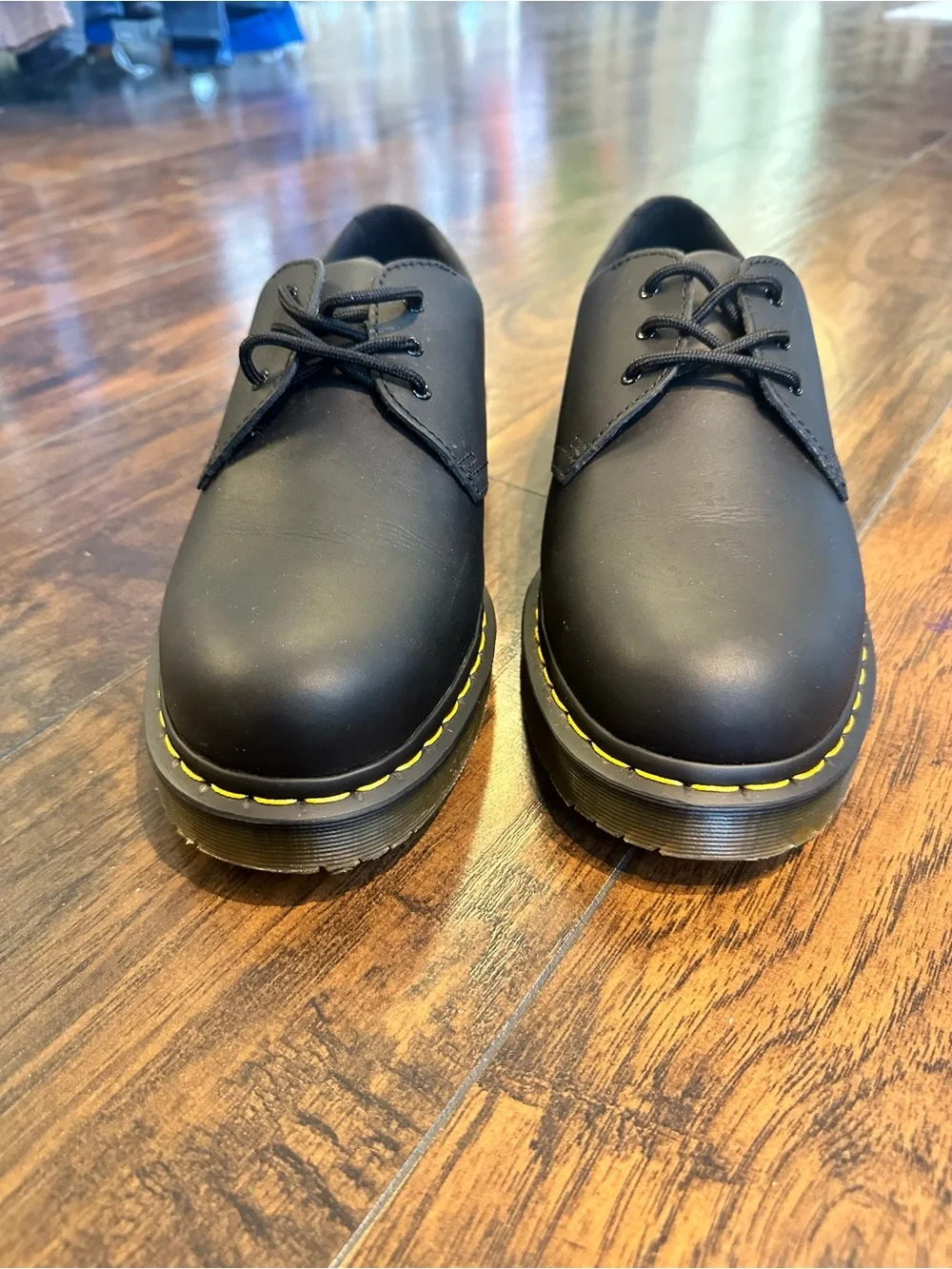 Dr. Martens Black Leather Derby Shoes with Yellow Welt Stitching - Size 13 NEW